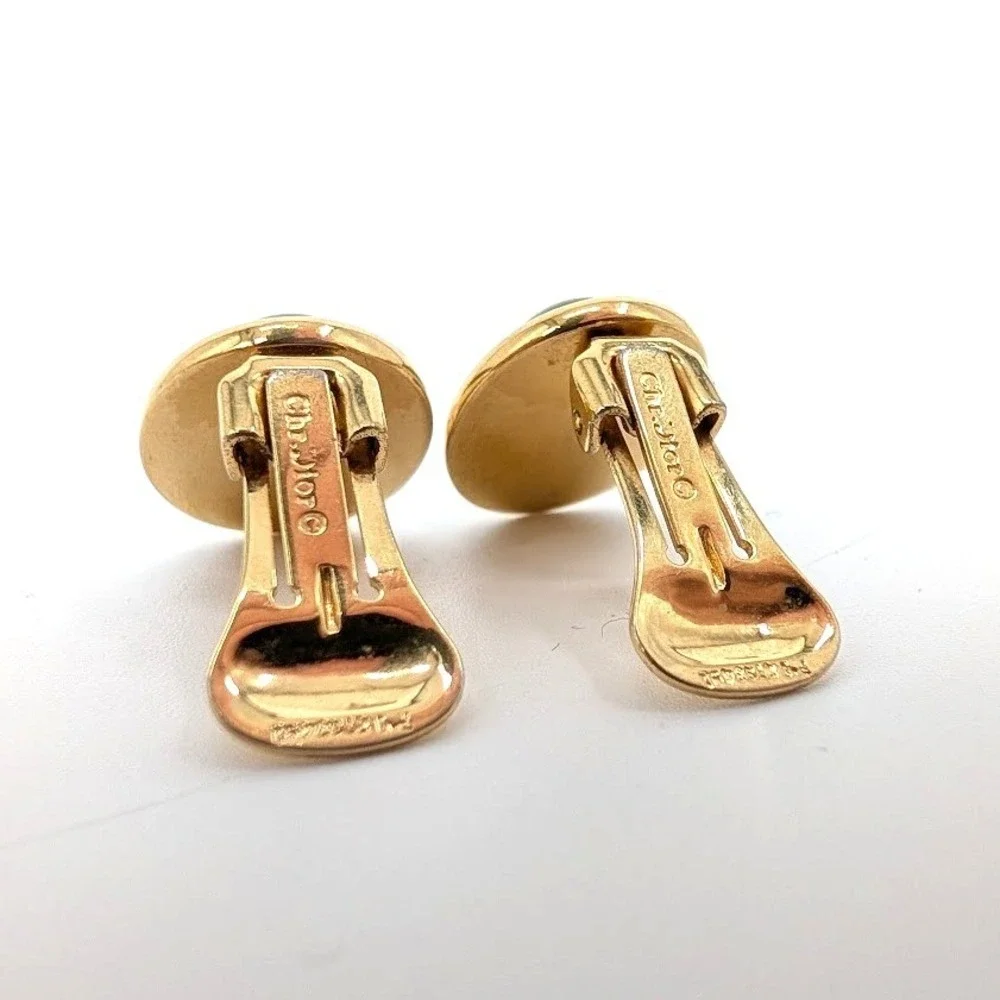 Vintage Christian Dior Black Cabochon Clip Earrings Gold Tone Oval 1980s‎ Signed - Picture 5 of 8